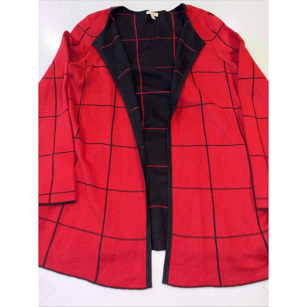 Talbots Merino Wool Blend Open Front Cardigan Womens MP Red Black Sweater